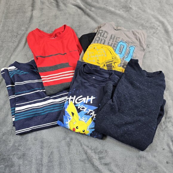 Boys Shirt Lot Size 12 14 L XL Long Sleeve Bundle of 5 Tops Pokémon & More - Picture 16 of 16